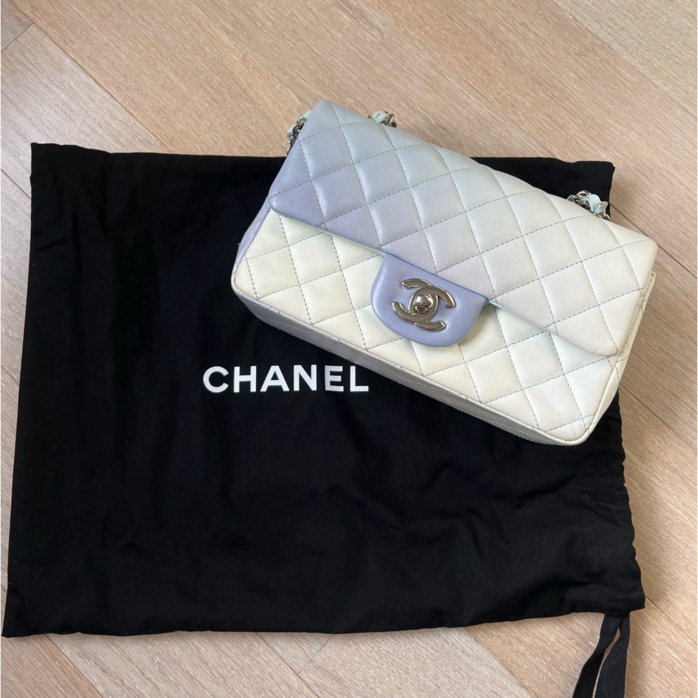 CHANEL 2021 Perforated Lambskin Quilted Mini Rectangular Flap Light Blue